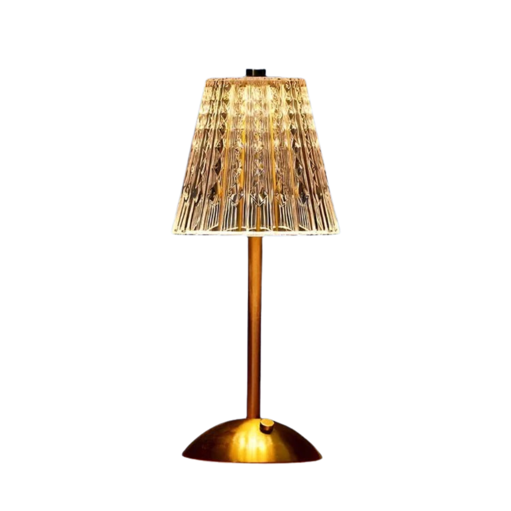 Trådløs bordlampe i krystal og metal – elegant LED lampe