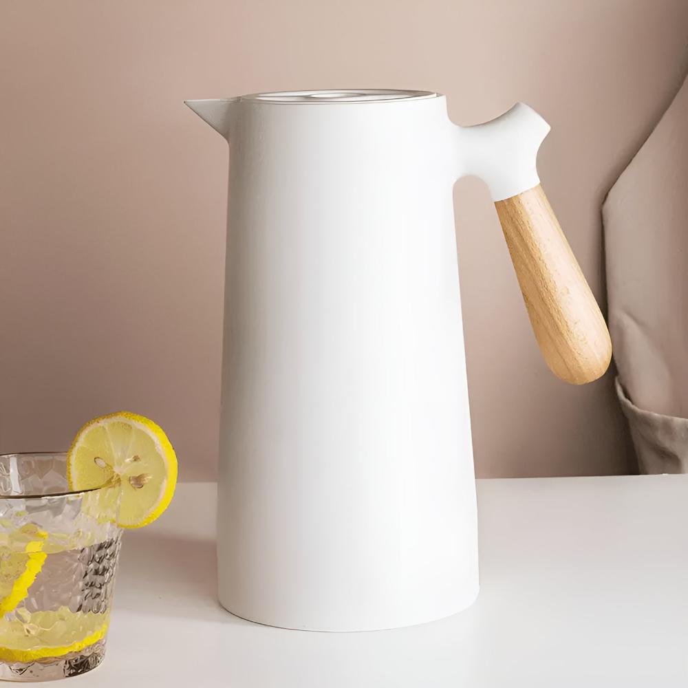 Termokande med træhåndtag og glasindsats – 1 liter