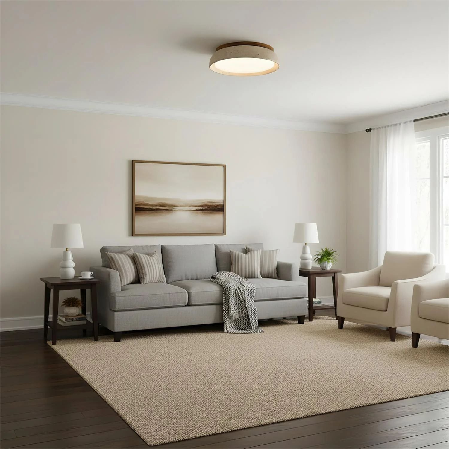 Depiara – Naturlig Loftlampe i Travertin med Blød LED-belysning