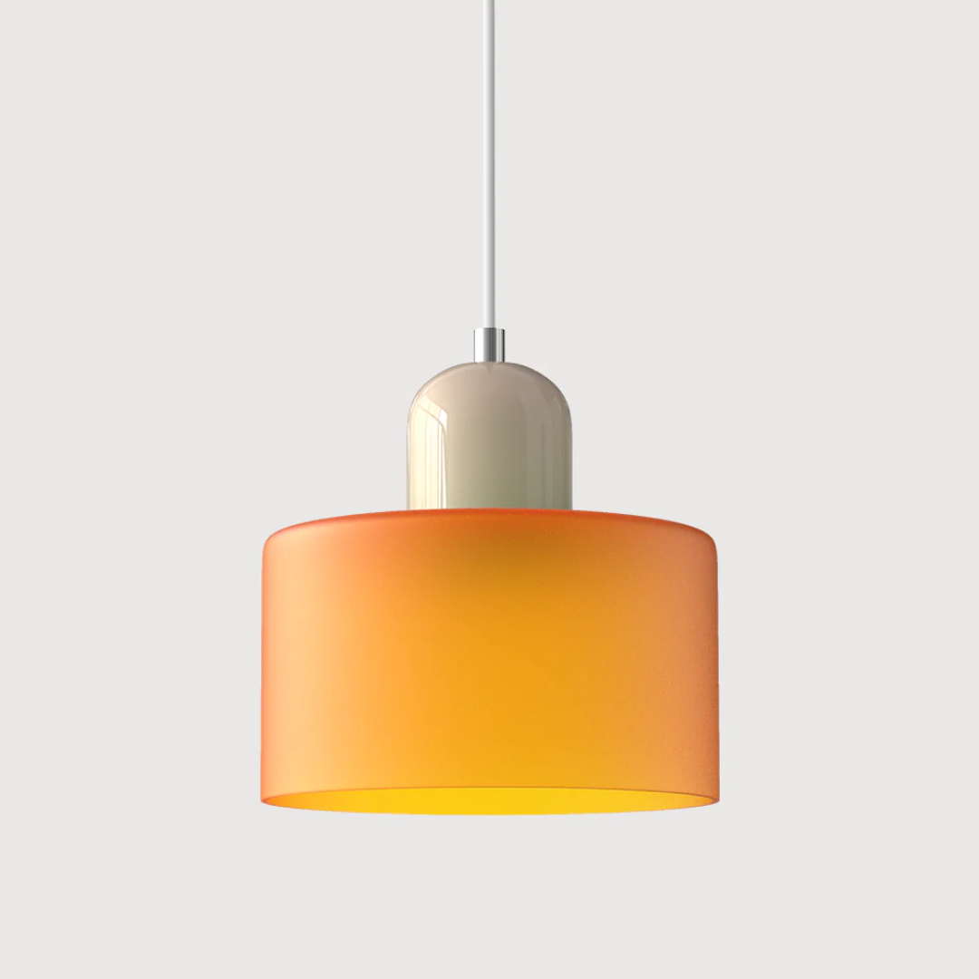 Tusa – Retro Pendellampe med Orange Glasskærm & Grøn Top