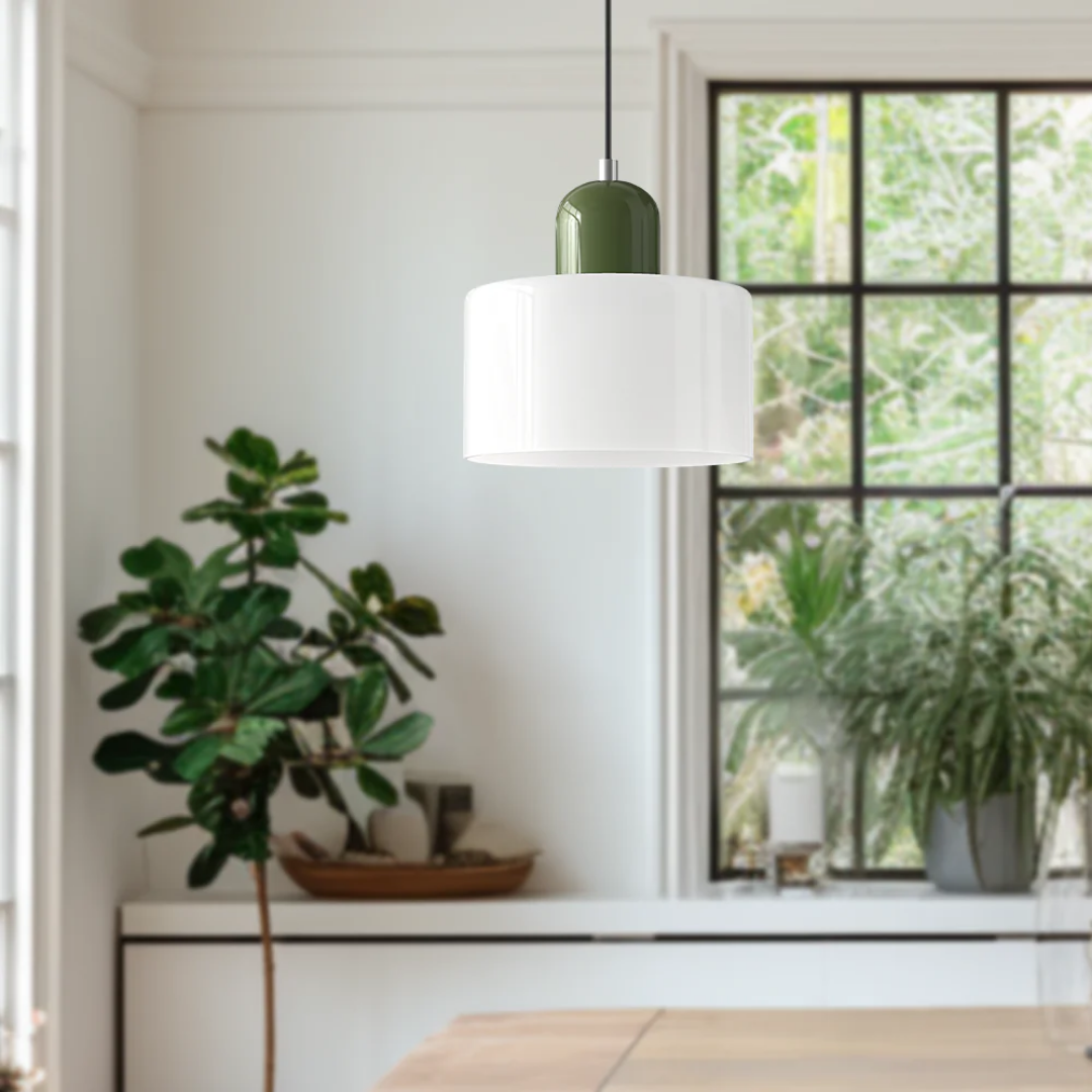 Tusa – Retro Pendellampe med Orange Glasskærm & Grøn Top