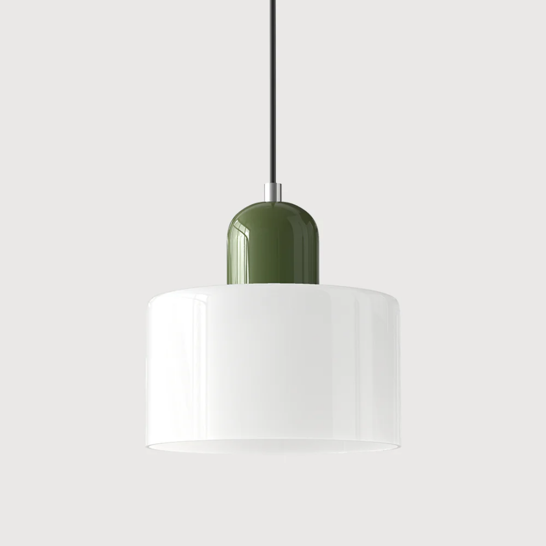 Tusa – Retro Pendellampe med Orange Glasskærm & Grøn Top