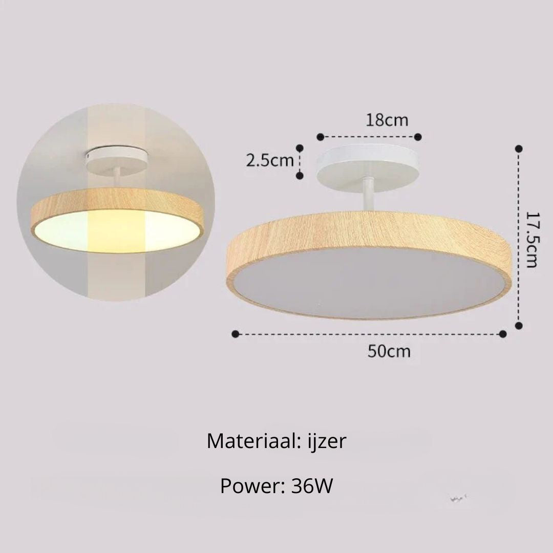 Fjell – Skandinavisk Loftlampe med Trælook & Guldfarvet Ramme