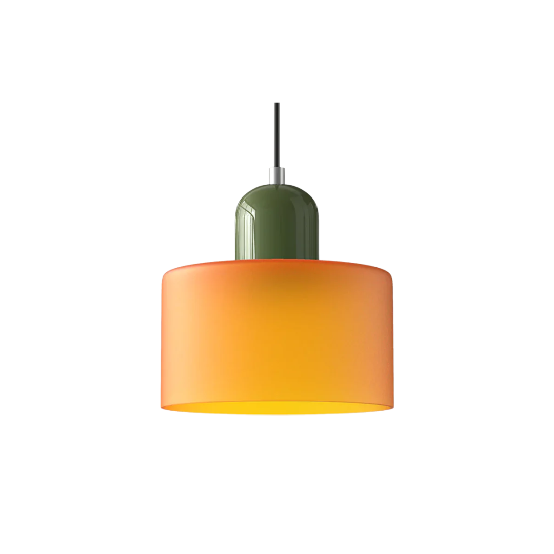 Tusa – Retro Pendellampe med Orange Glasskærm & Grøn Top
