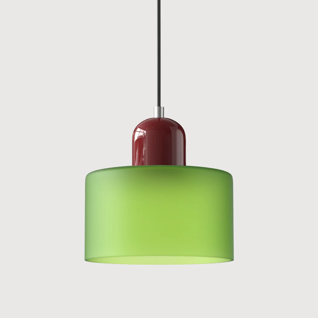 Tusa – Retro Pendellampe med Orange Glasskærm & Grøn Top