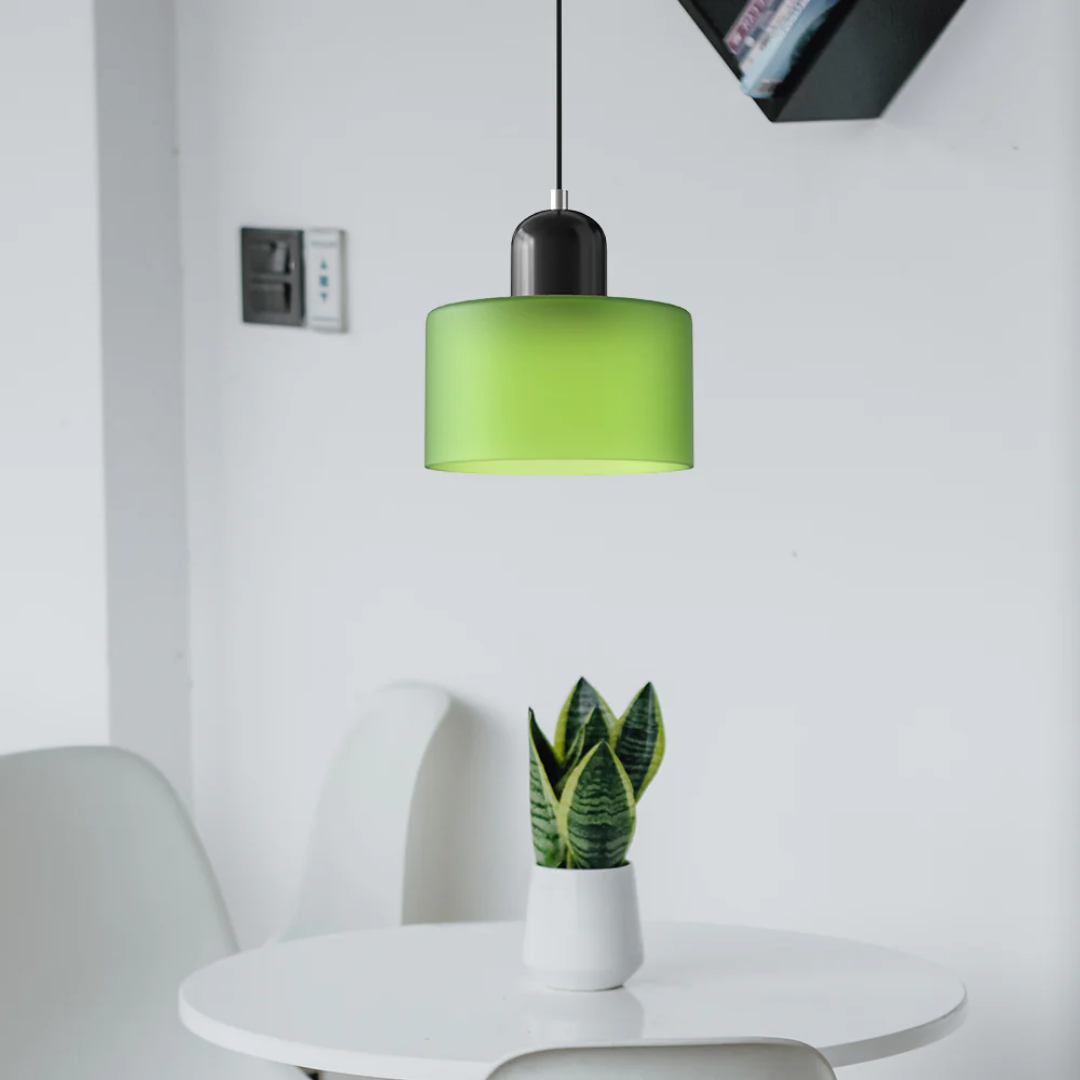 Tusa – Retro Pendellampe med Orange Glasskærm & Grøn Top