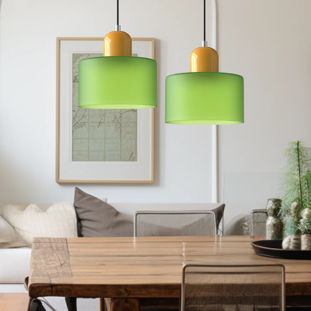 Tusa – Retro Pendellampe med Orange Glasskærm & Grøn Top