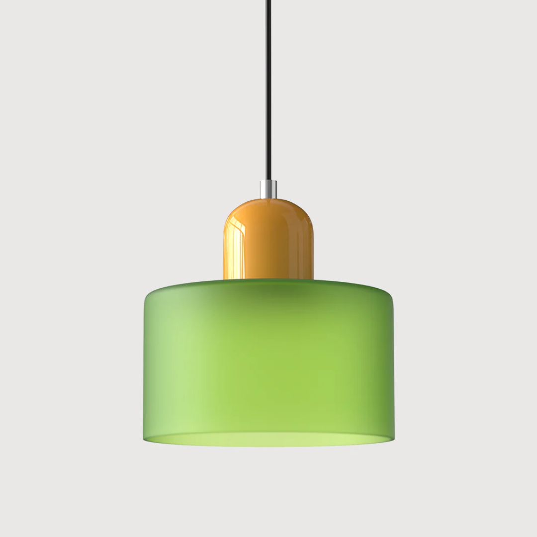 Tusa – Retro Pendellampe med Orange Glasskærm & Grøn Top