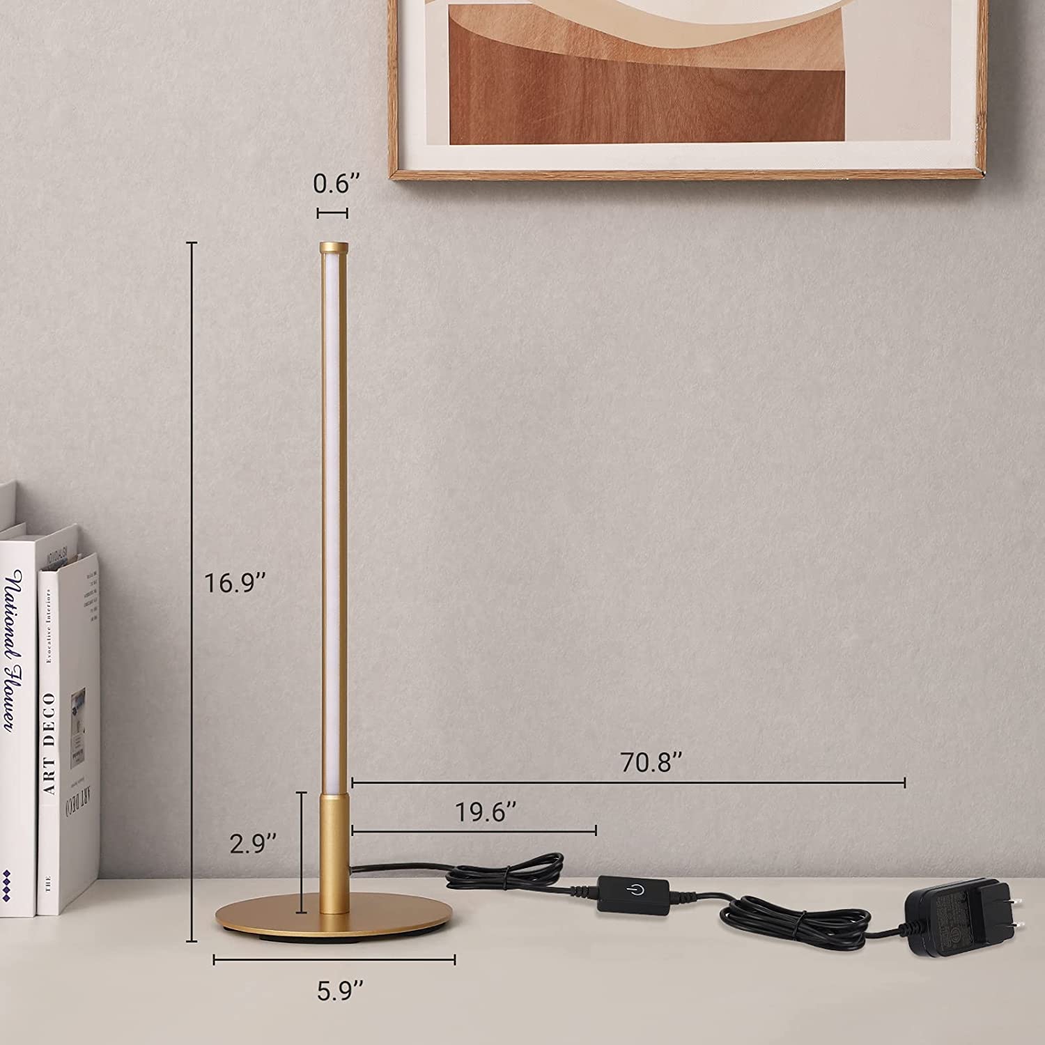 Guldfarvet LED-bordlampe med touch og 3 lysfarver