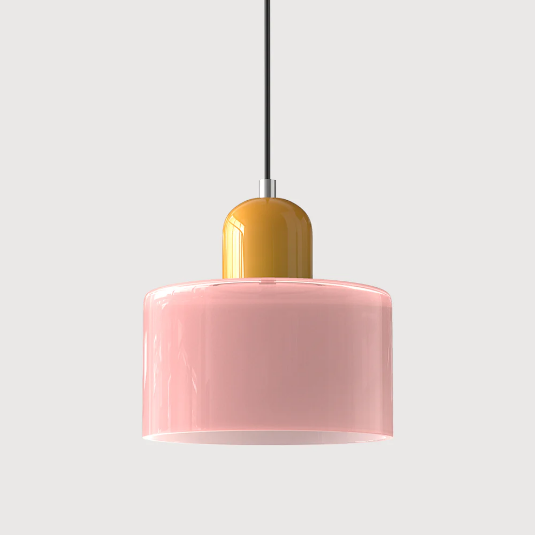 Tusa – Retro Pendellampe med Orange Glasskærm & Grøn Top