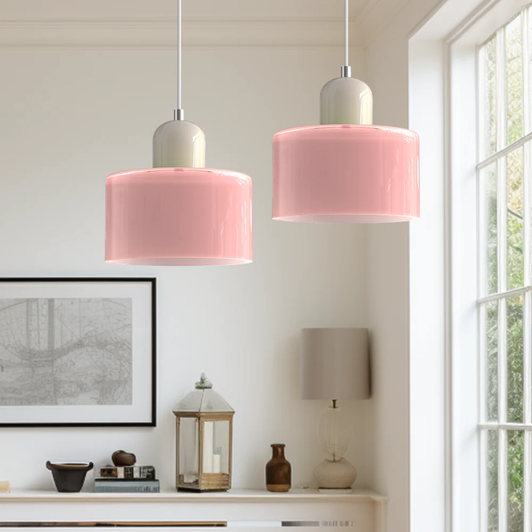 Tusa – Retro Pendellampe med Orange Glasskærm & Grøn Top