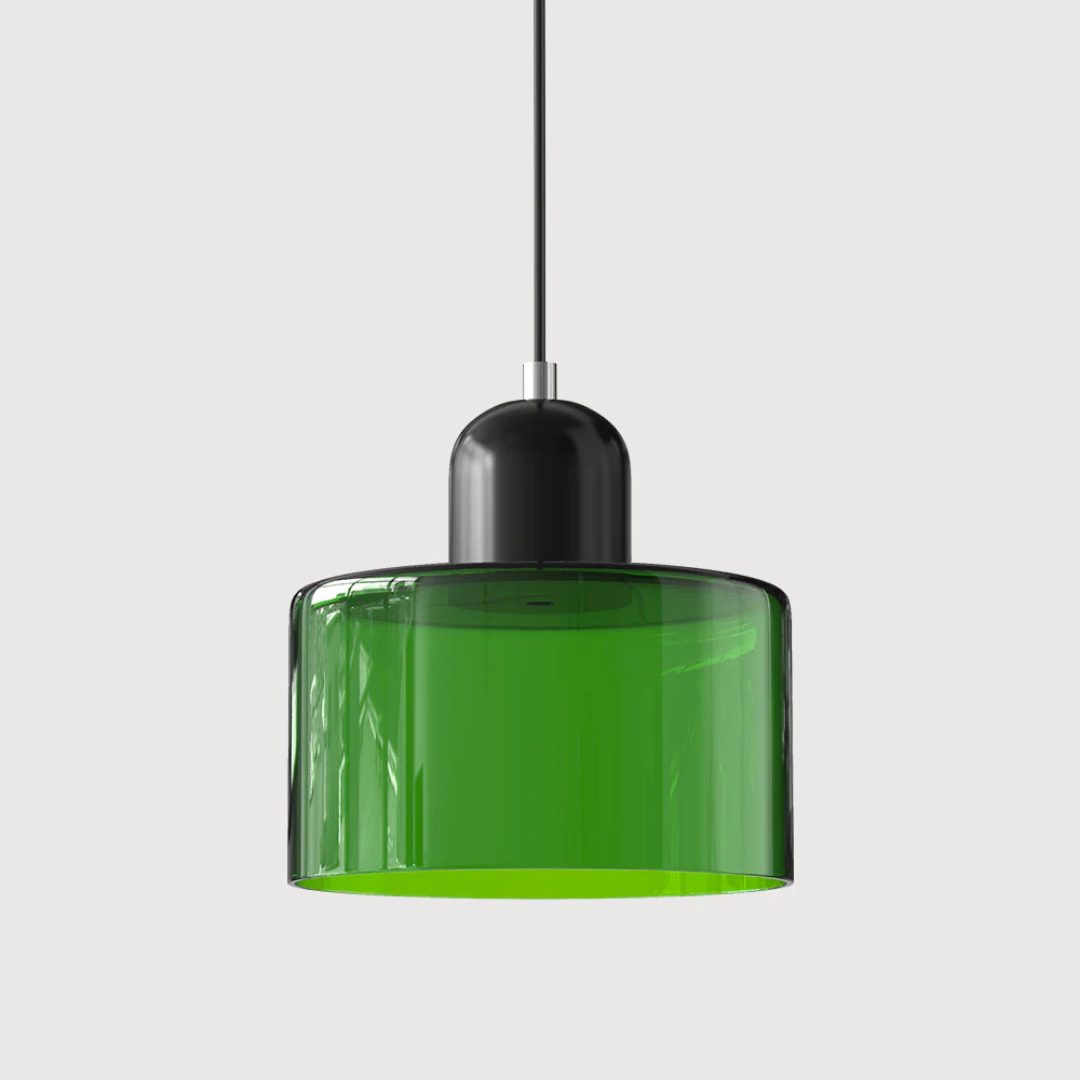 Tusa – Retro Pendellampe med Orange Glasskærm & Grøn Top