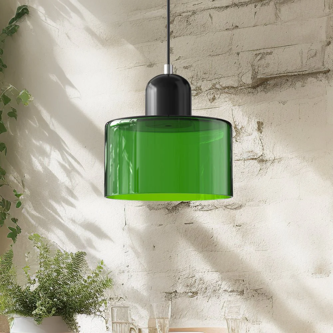 Tusa – Retro Pendellampe med Orange Glasskærm & Grøn Top