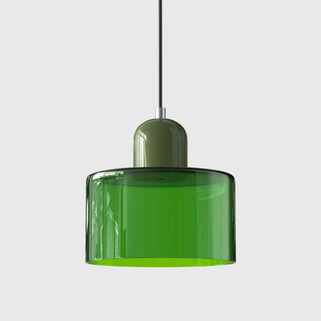 Tusa – Retro Pendellampe med Orange Glasskærm & Grøn Top