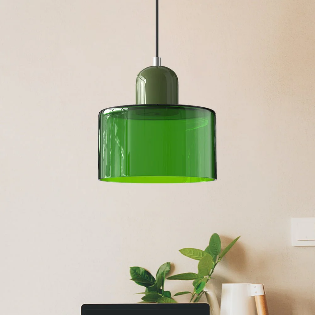Tusa – Retro Pendellampe med Orange Glasskærm & Grøn Top