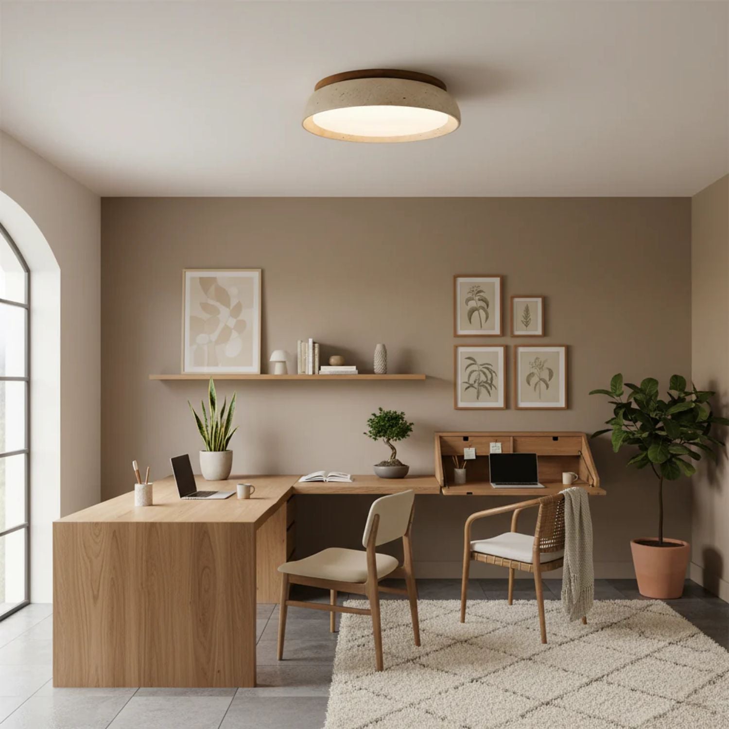 Depiara – Naturlig Loftlampe i Travertin med Blød LED-belysning