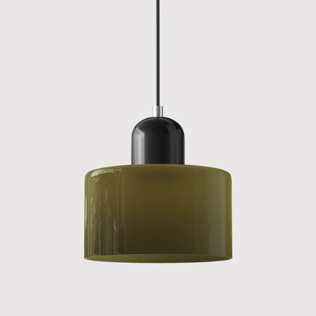 Tusa – Retro Pendellampe med Orange Glasskærm & Grøn Top