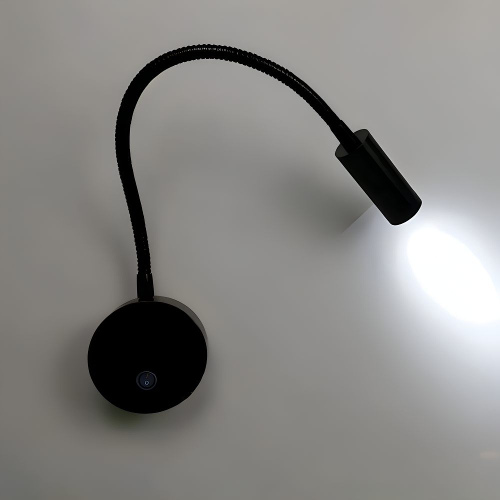 Sort LED væglampe med svanehals – justerbar læselampe til seng