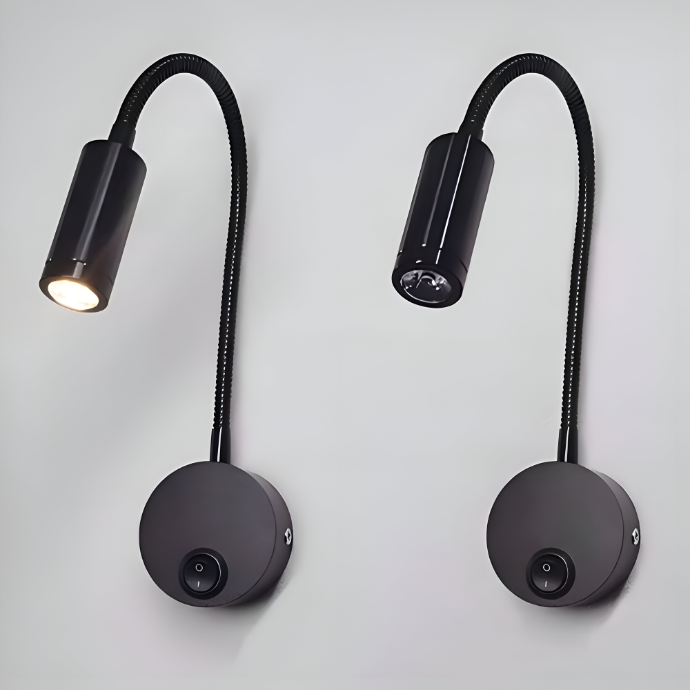 Sort LED væglampe med svanehals – justerbar læselampe til seng
