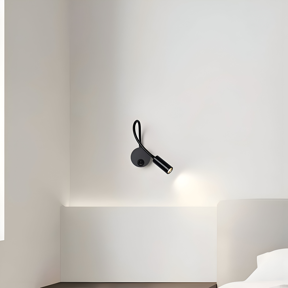 Sort LED væglampe med svanehals – justerbar læselampe til seng