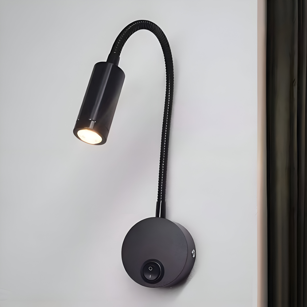 Sort LED væglampe med svanehals – justerbar læselampe til seng