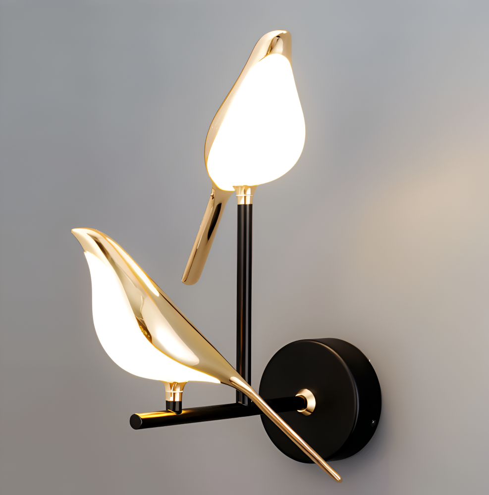 Orivelle – Guld Væglampe med Roterende Fugledesign og LED-lys