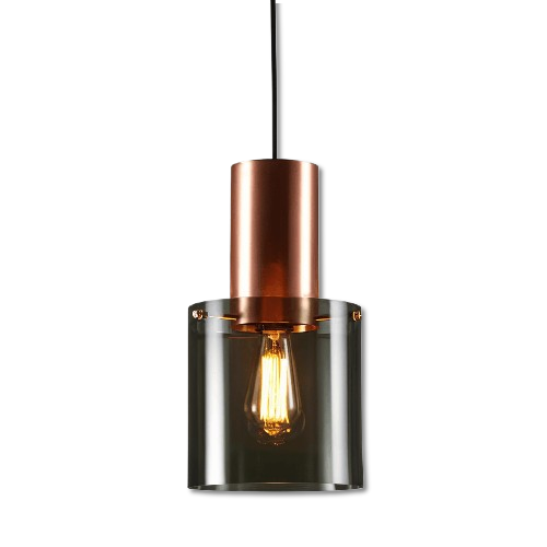 Cylindrisk pendellampe i glas og metal