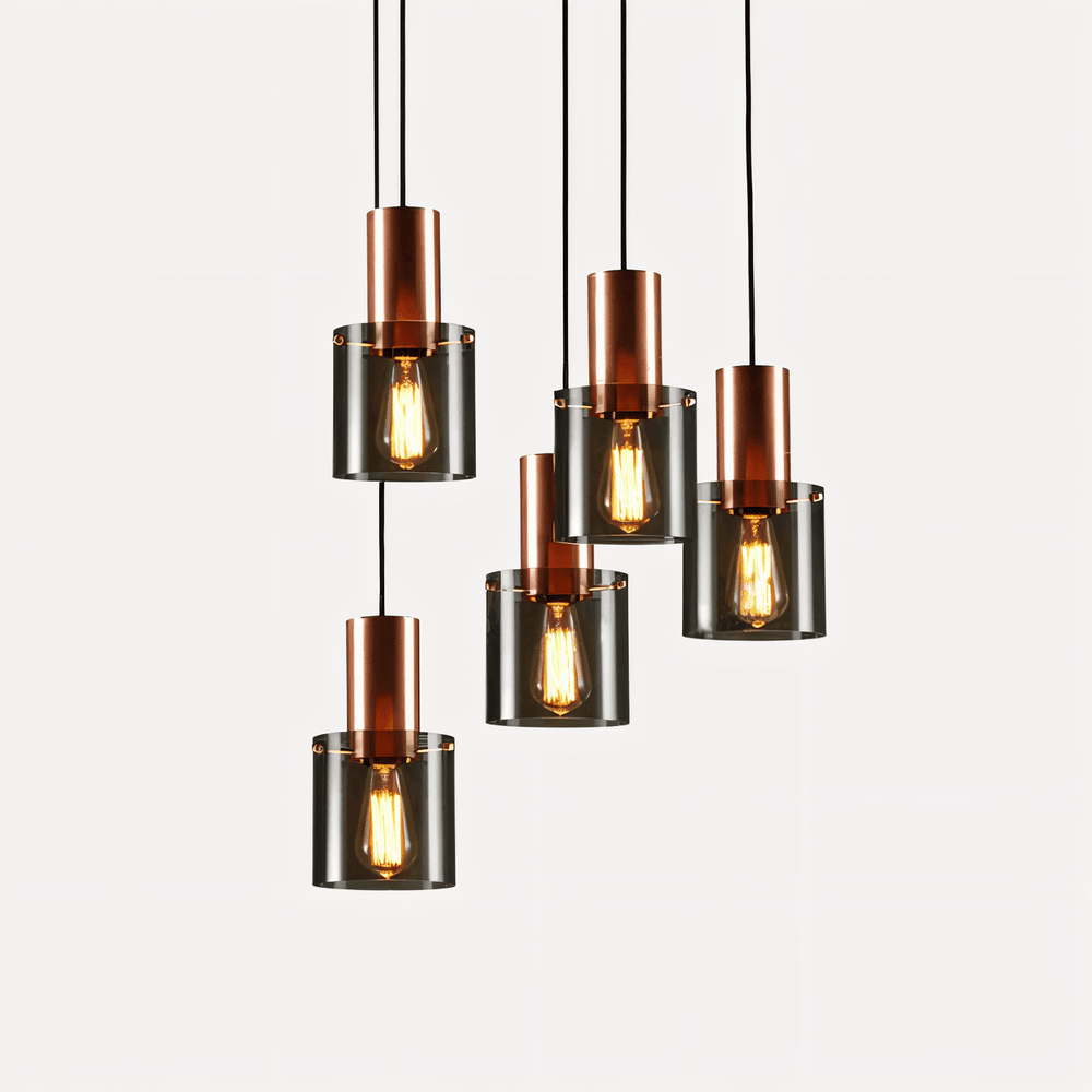 Cylindrisk pendellampe i glas og metal