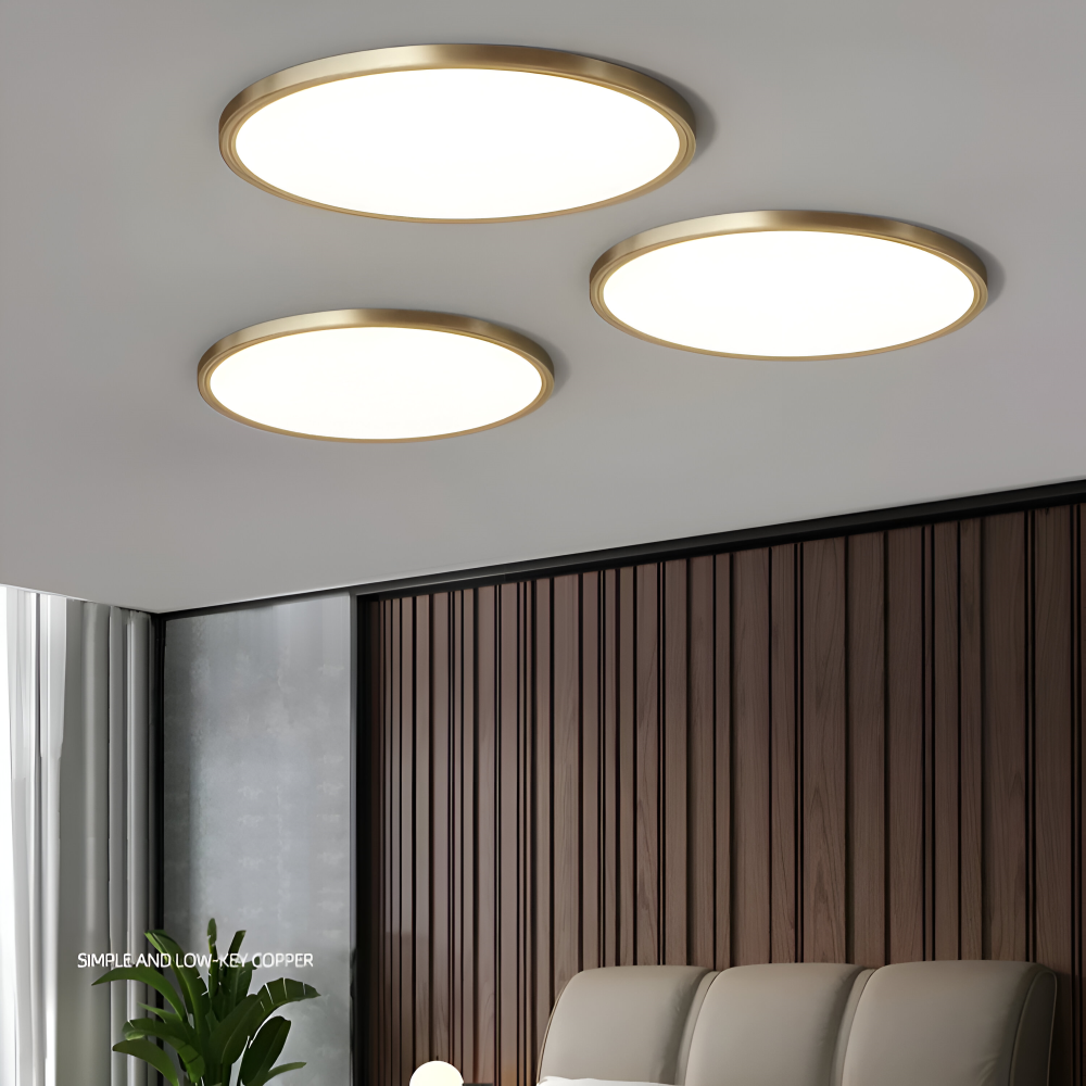 Ultratynd rund LED loftlampe i bronze – elegant og moderne design