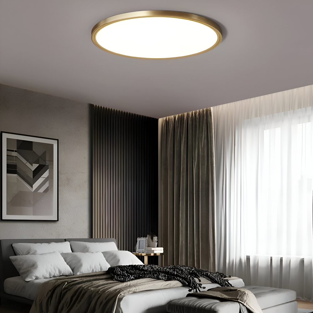 Ultratynd rund LED loftlampe i bronze – elegant og moderne design