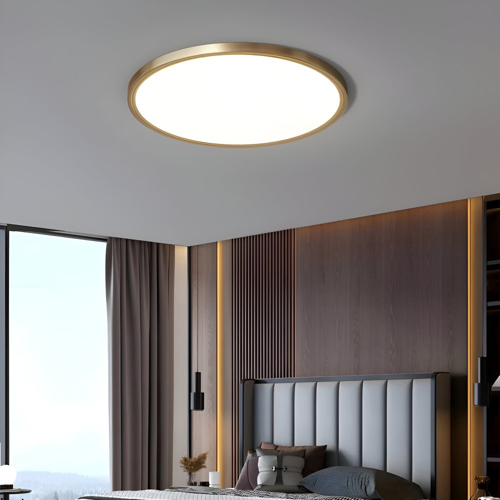 Ultratynd rund LED loftlampe i bronze – elegant og moderne design