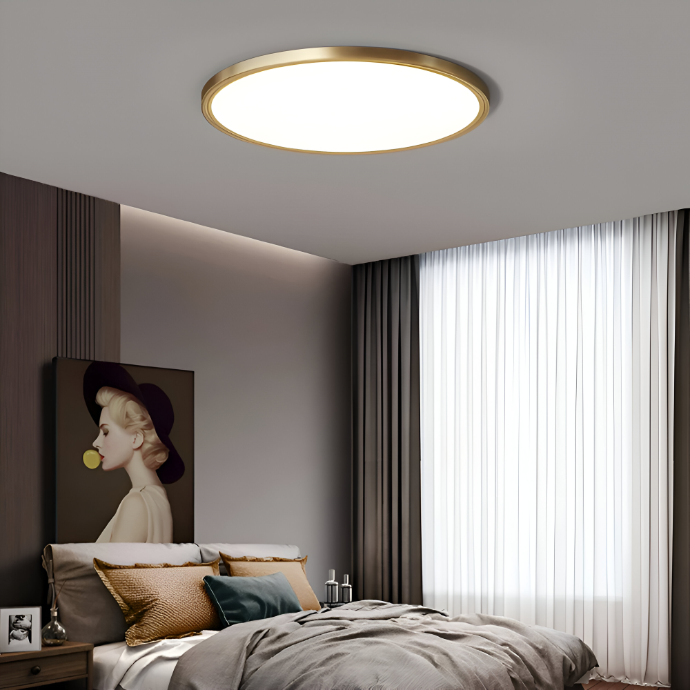Ultratynd rund LED loftlampe i bronze – elegant og moderne design