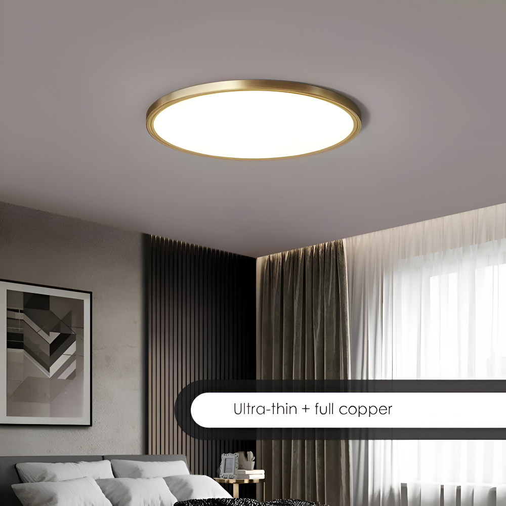 Ultratynd rund LED loftlampe i bronze – elegant og moderne design