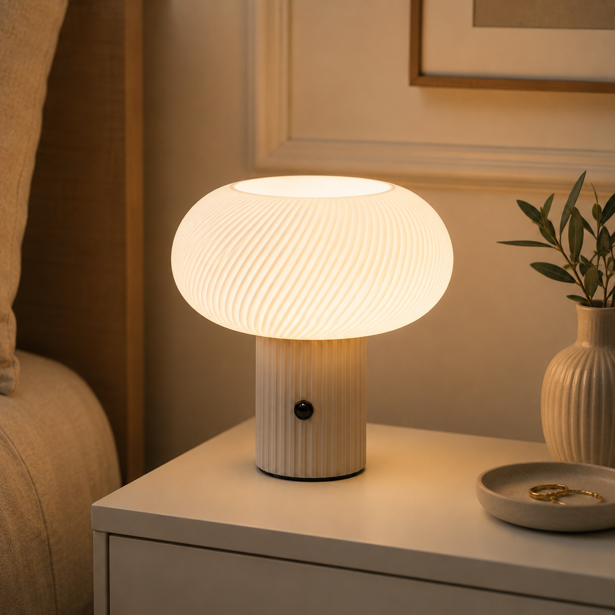 Mush – Riflet Svampebordlampe med Farveskiftende LED-Lys