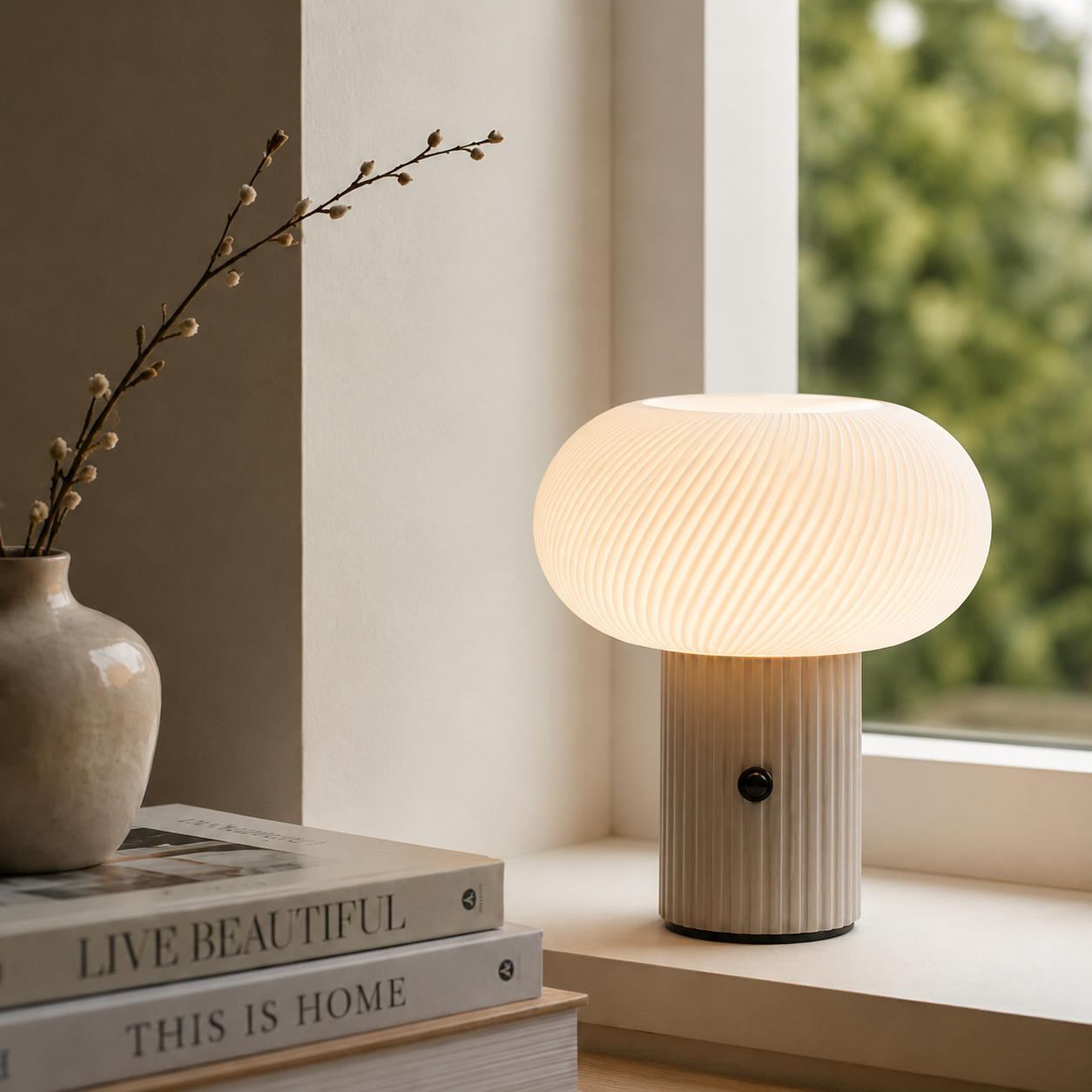 Mush – Riflet Svampebordlampe med Farveskiftende LED-Lys