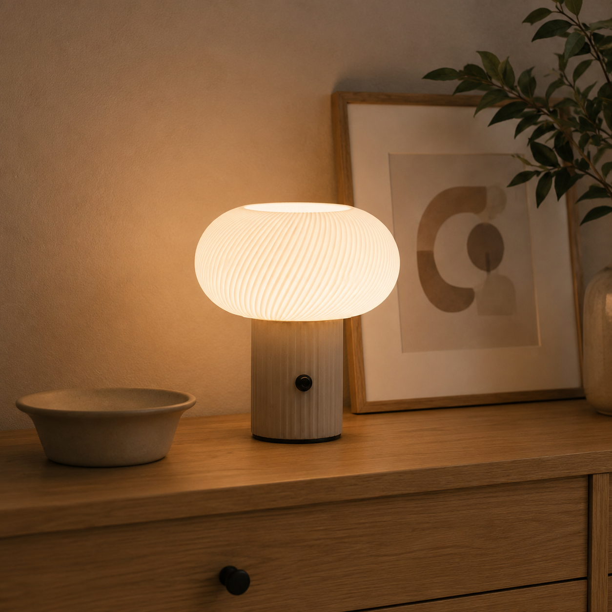 Mush – Riflet Svampebordlampe med Farveskiftende LED-Lys