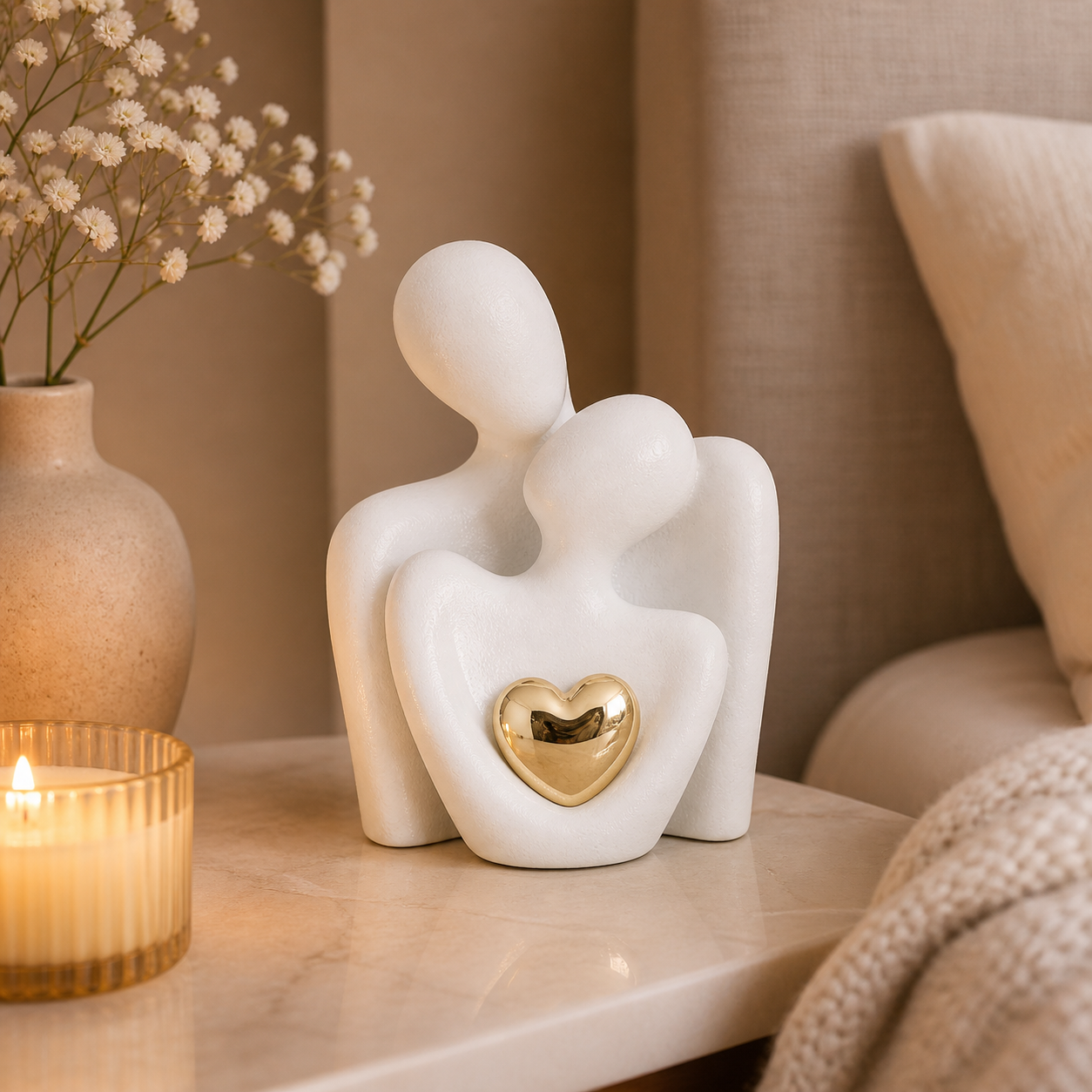 Minimalistisk par skulptur i keramik – moderne kærlighedsdekoration