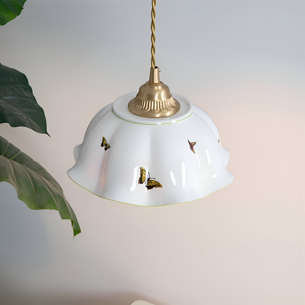 Keramisk pendellampe med sommerfugledesign – LED loftlampe i elegant stil