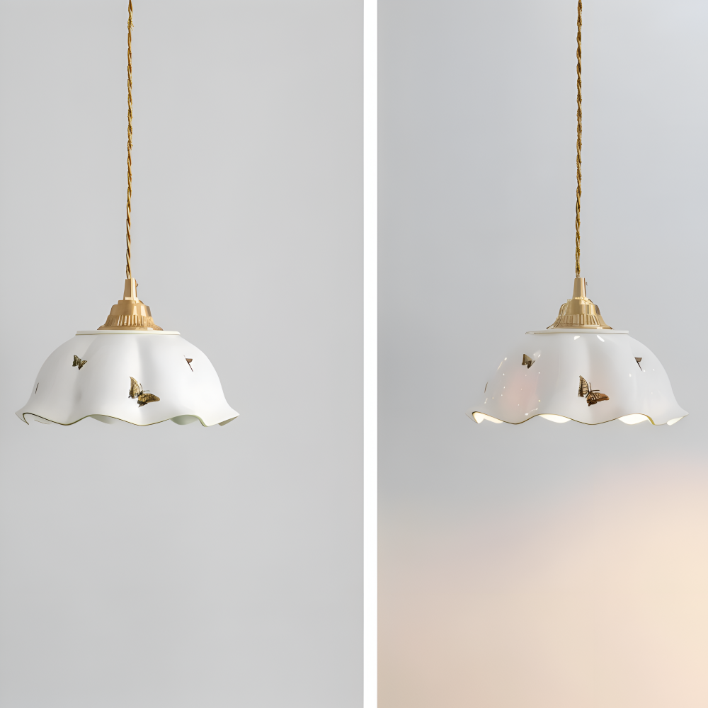 Keramisk pendellampe med sommerfugledesign – LED loftlampe i elegant stil