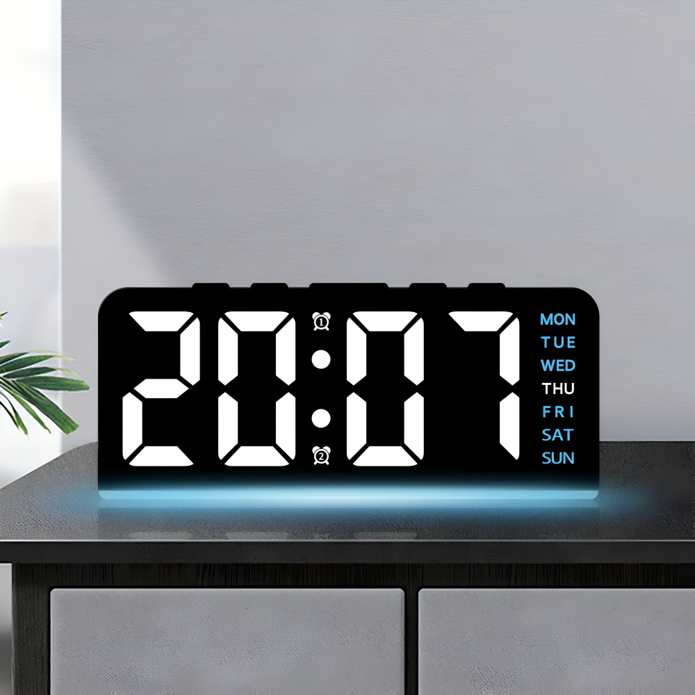 Digital LED vækkeur i moderne design – lydløs og minimalistisk