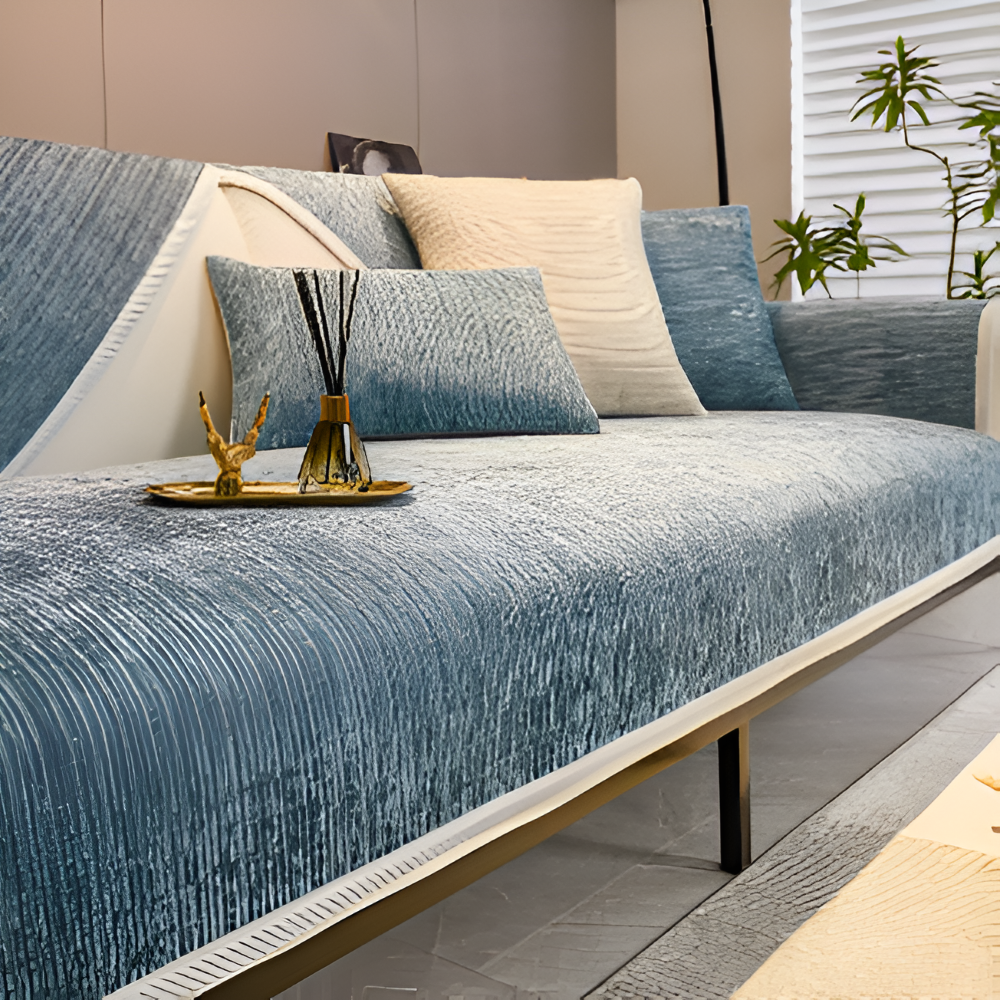 Sofaovertræk i chenille med striber – skridsikker og blød kvalitet