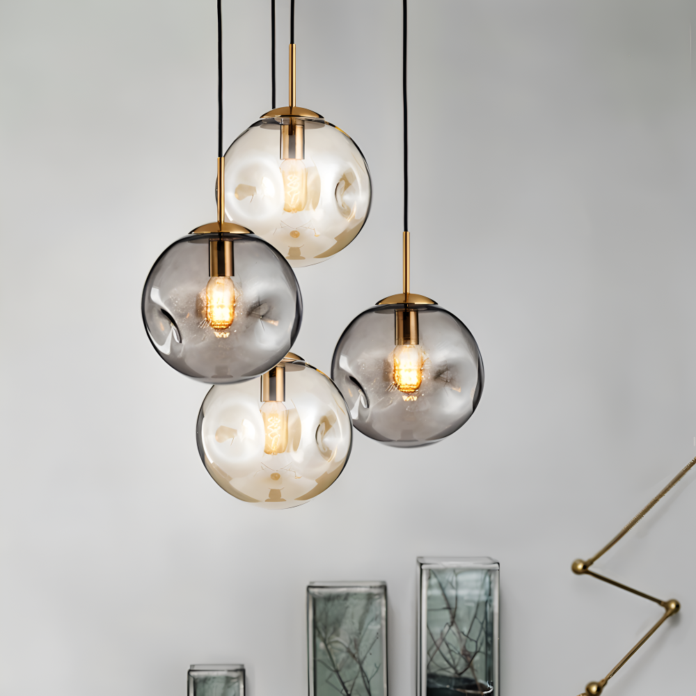 ChampAura Pendel – Vintage Pendellampe i Champagnegråt Glas & Krom