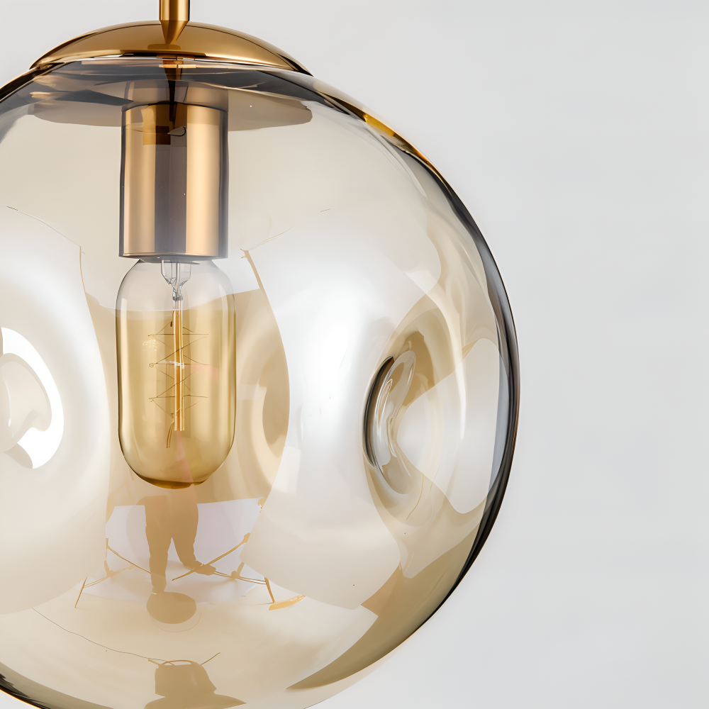 ChampAura Pendel – Vintage Pendellampe i Champagnegråt Glas & Krom