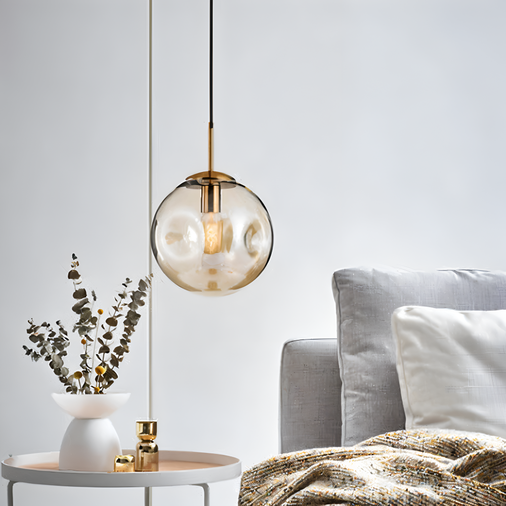 ChampAura Pendel – Vintage Pendellampe i Champagnegråt Glas & Krom