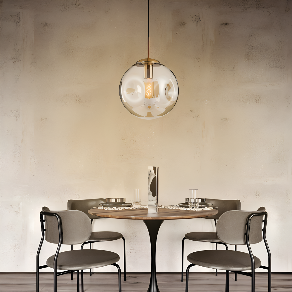 ChampAura Pendel – Vintage Pendellampe i Champagnegråt Glas & Krom