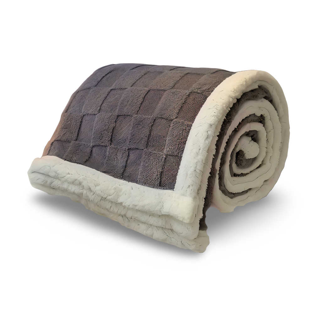 Vendbar fleeceplaid – tyk og varm vinterplaid med ternet design