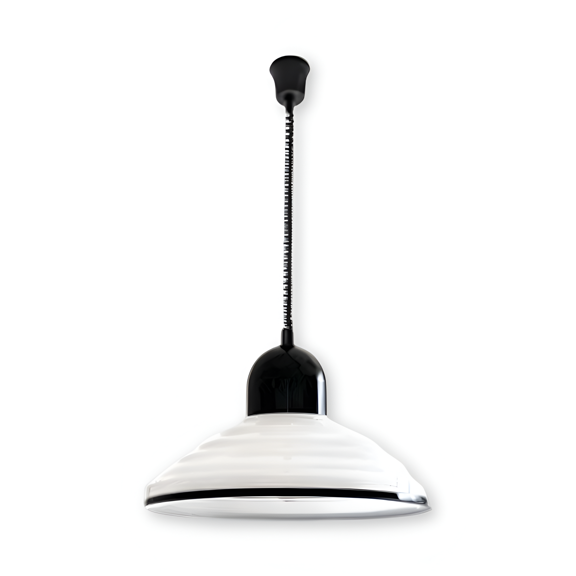 CrèmeLune Loftlampe – Moderne Cremefarvet Pendellampe med Sort Spiralkabel