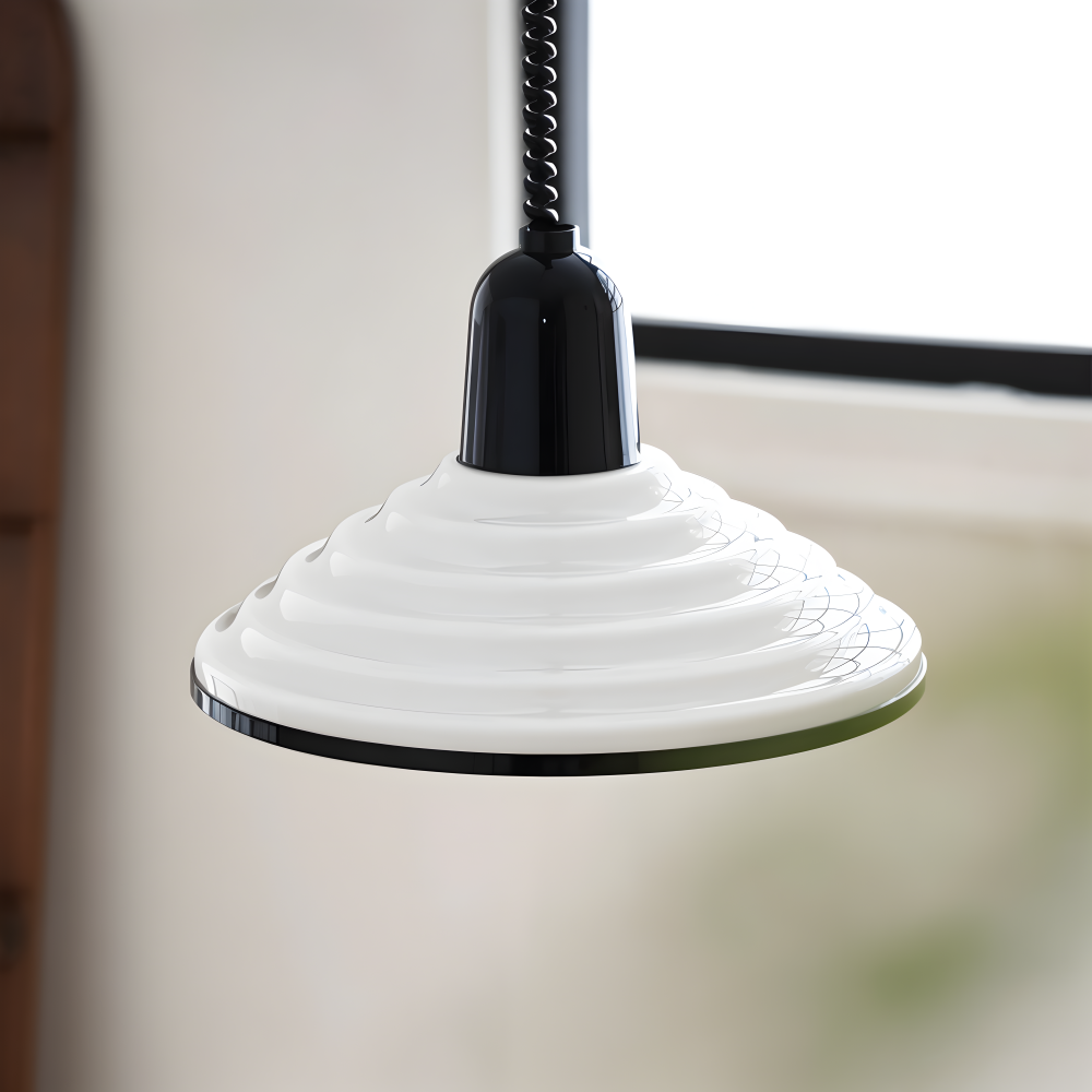 CrèmeLune Loftlampe – Moderne Cremefarvet Pendellampe med Sort Spiralkabel