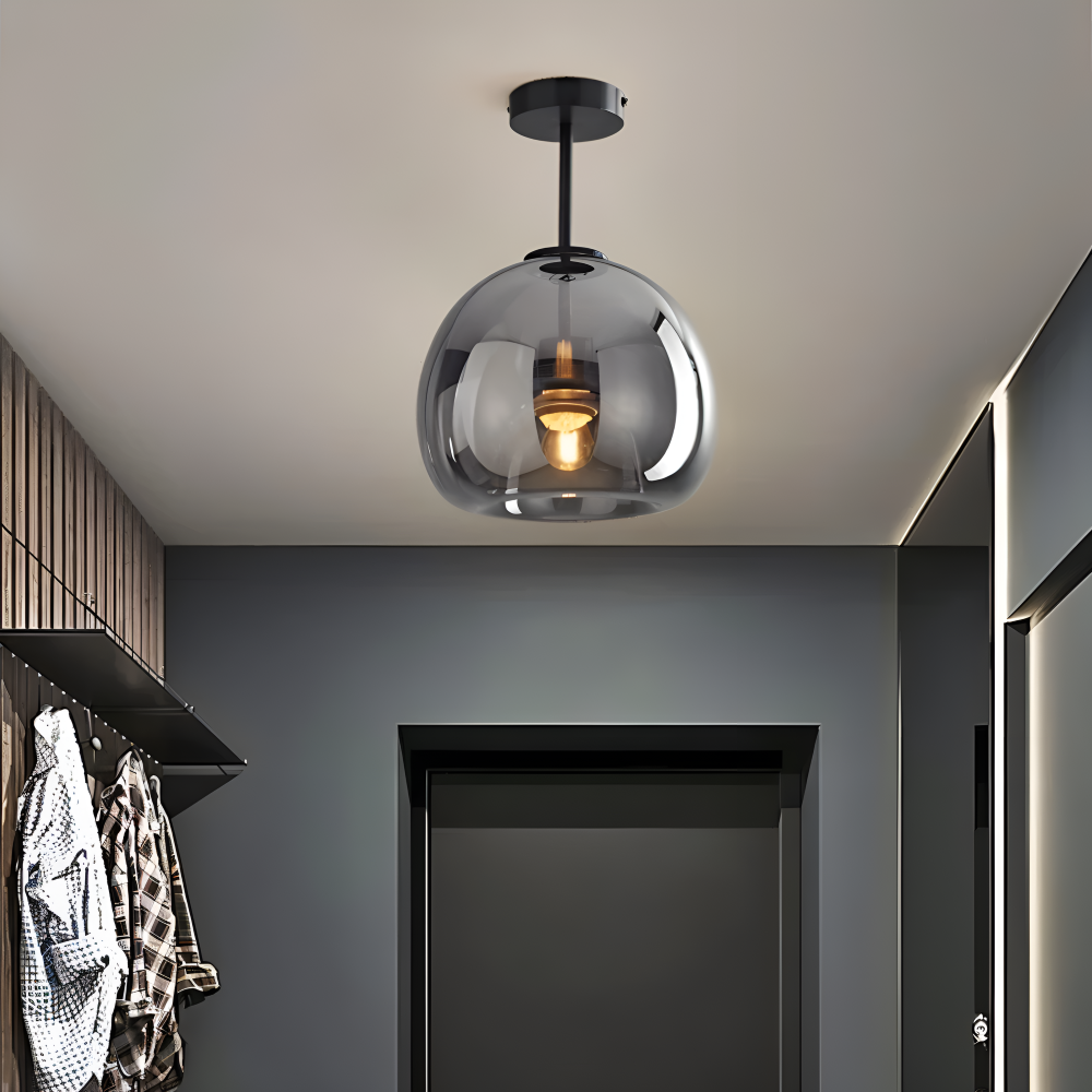 Moderne glasloftlampe i sort og guld