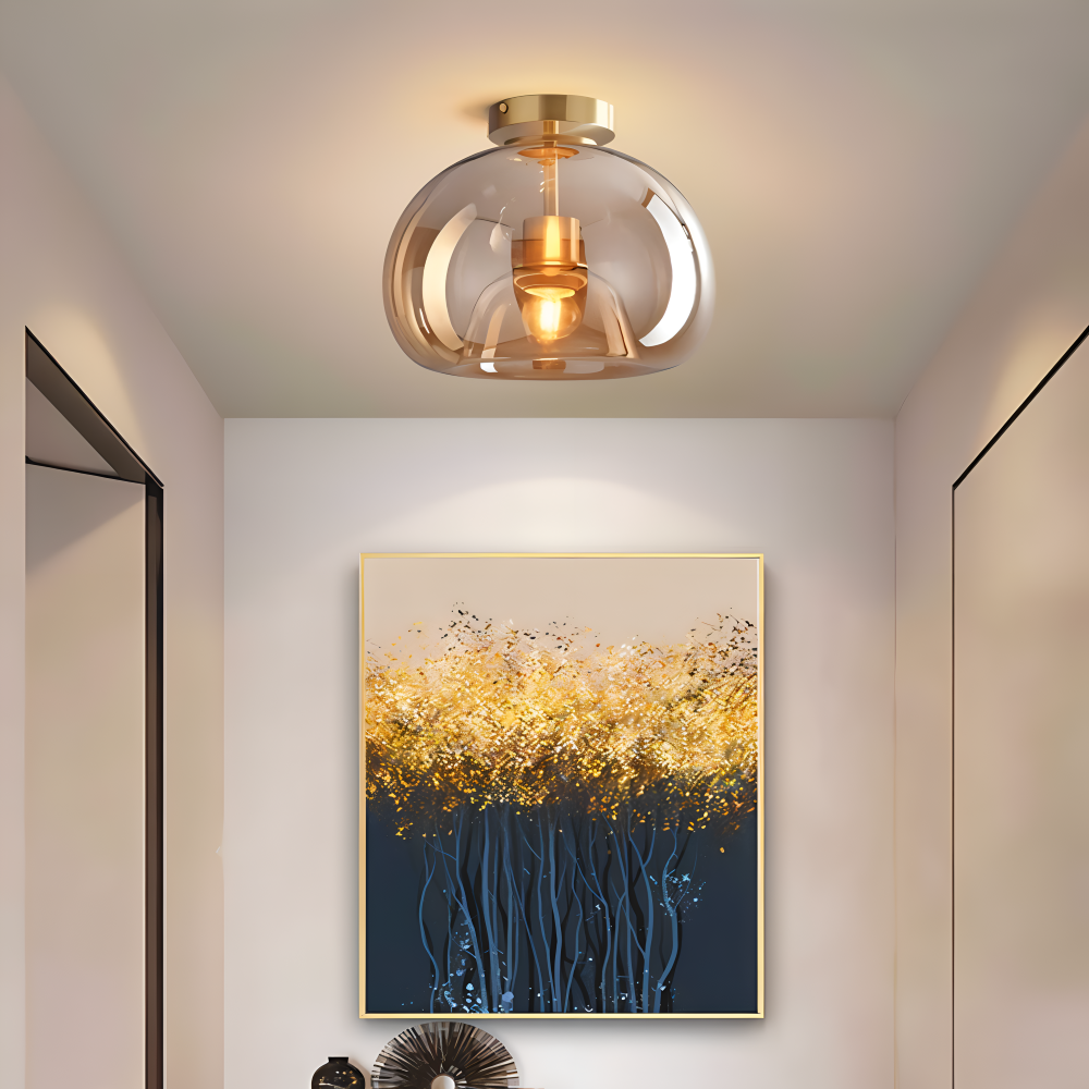 Moderne glasloftlampe i sort og guld